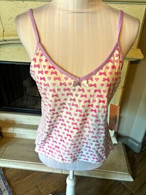 LoveShackFancy x Roller Rabbit Heart Print Pima Cotton Camisole L, Adj Straps
